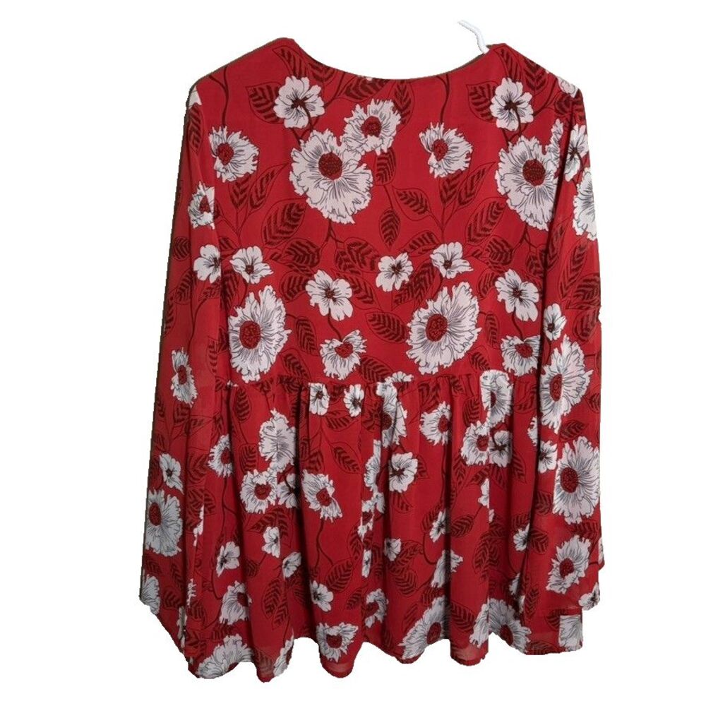 Suzanne Betro Blouse Women's Large Red Floral V-Neck Long Sleeve Shirt Career - Picture 2 of 8